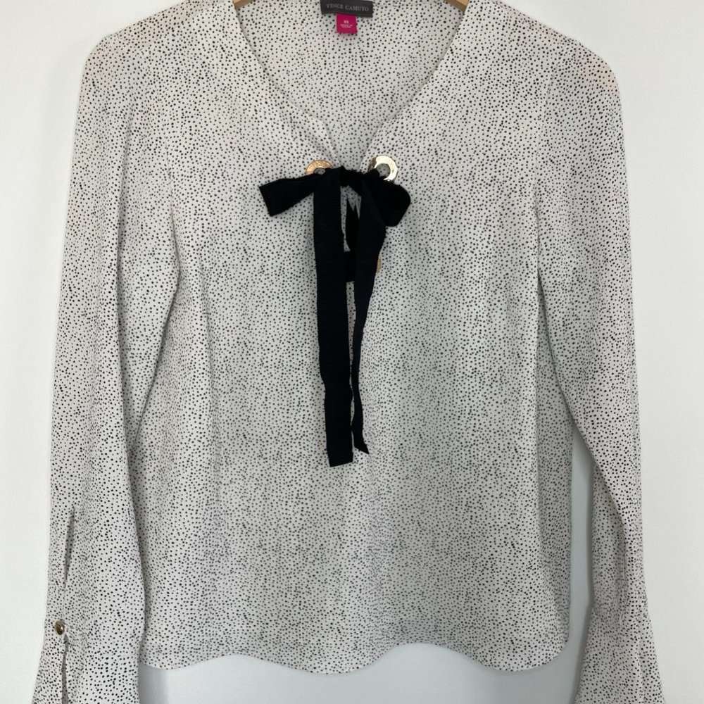 Vince Camuto Speckled Coquette Girl Neutral Preppy Blouse Top Women's XS d19